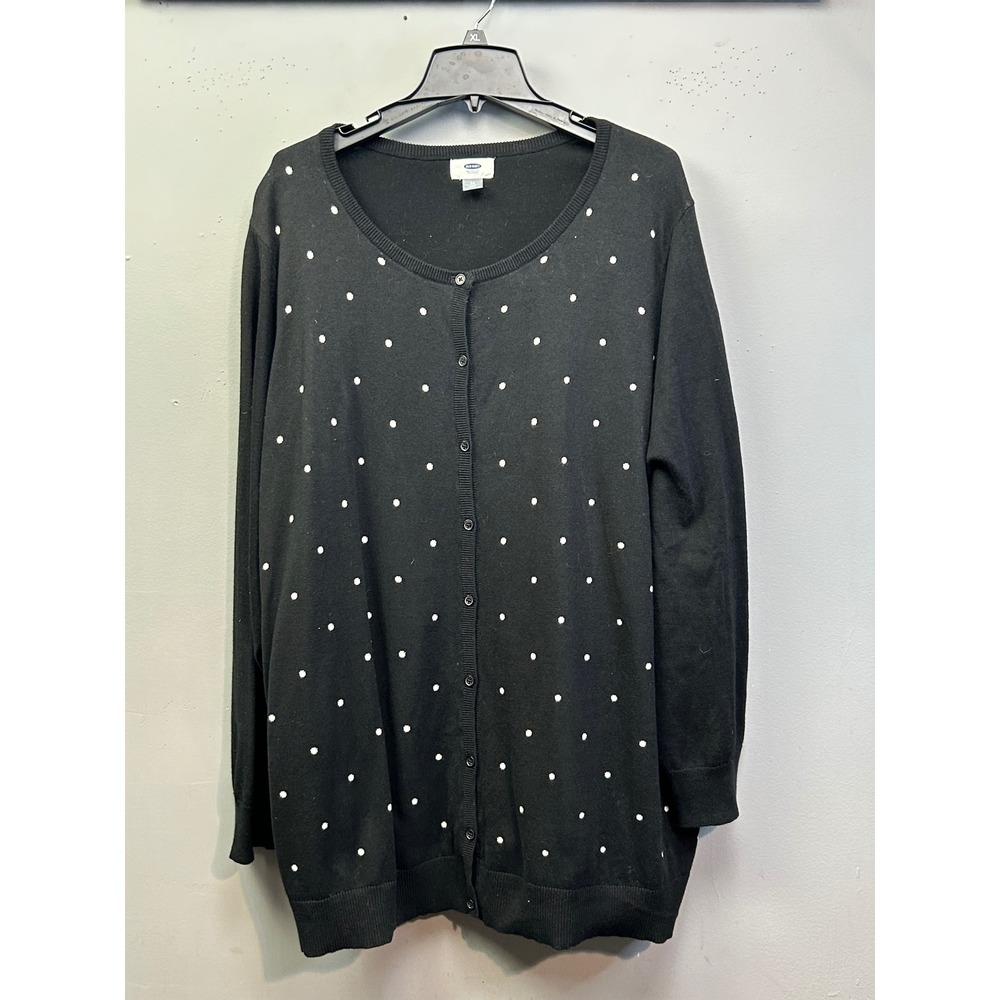 Old Navy Cardigan Women 4X Plus Black Polka Dot Button Front Cotton Classic Knit